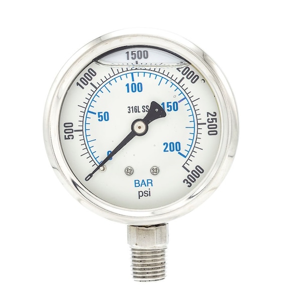 Pic Gauges 2 1/2 in Dial, 1/4 in NPT Male Lower Location, Stainless Steel Case Material PRO-301L-254P-01 - main